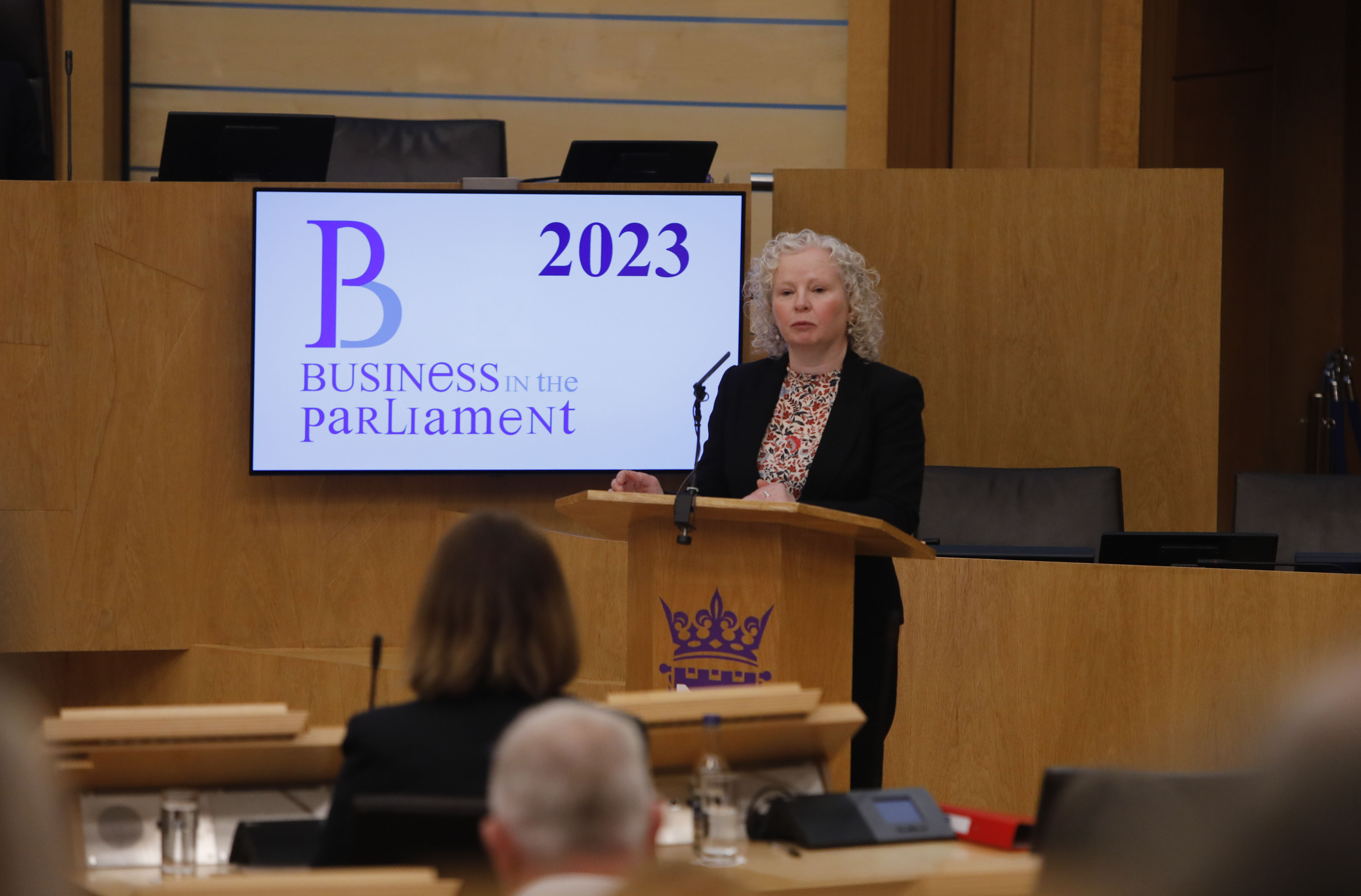 Committee Convener, Claire Baker giving the opening speech at the Business in the Parliament Conference.